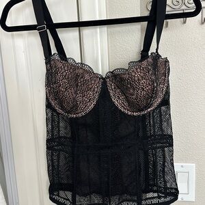 Victoria's Secret Black Bra with Intricate Embroidery and Adjustable Straps